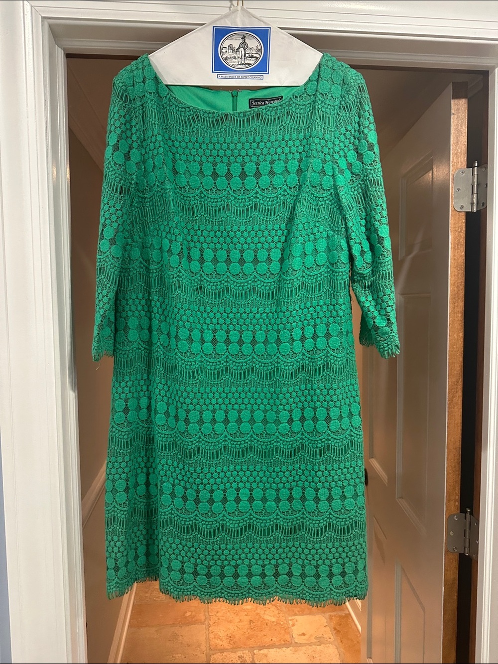 Jessica Howard Emerald Green Crochet Lace Long-Sleeve Shift Dress